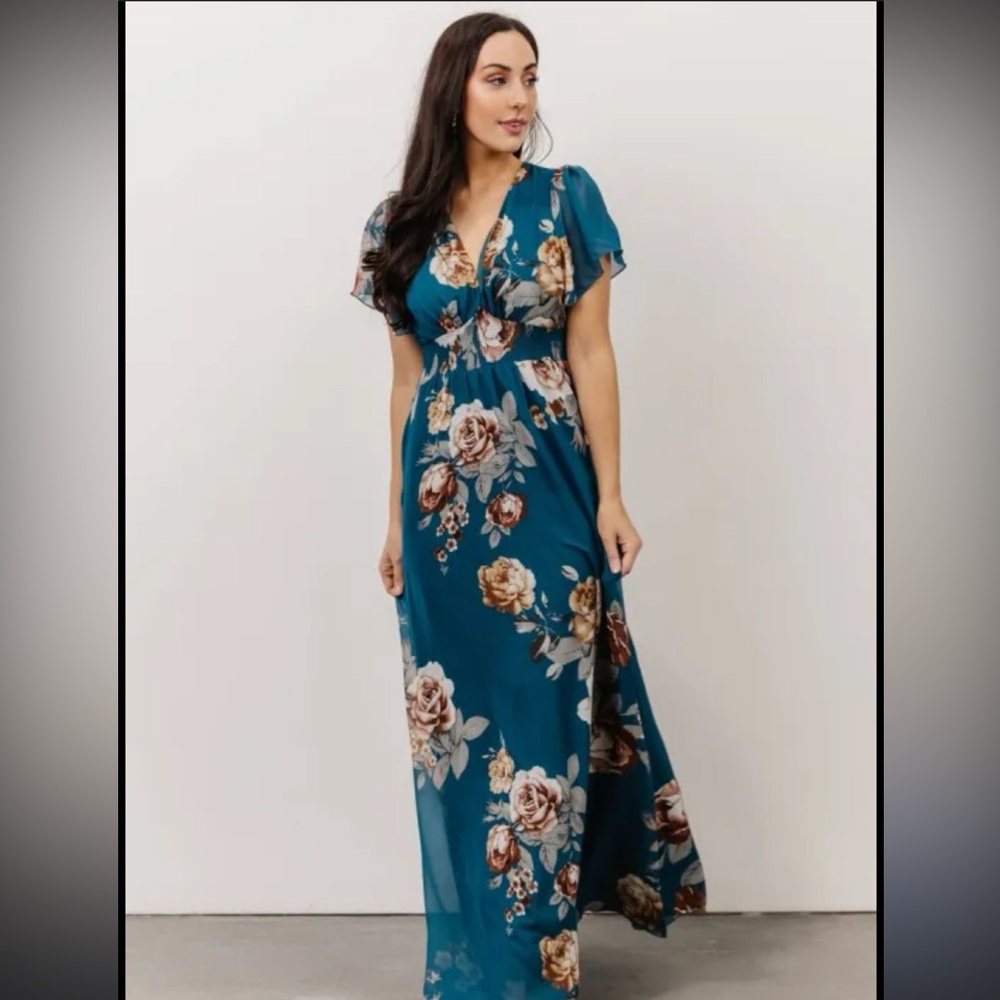 Baltic Born Floral Maxi Dress in Teal and Brown